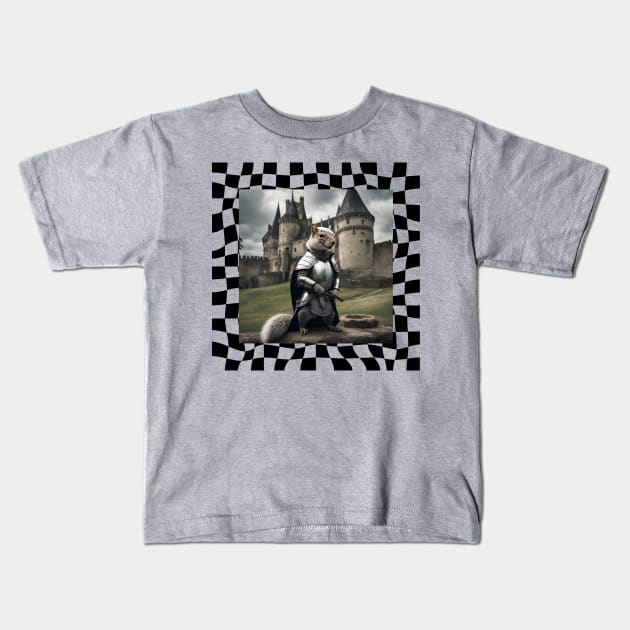 Warrior Squirrel on Checked Background Kids T-Shirt by missdebi27